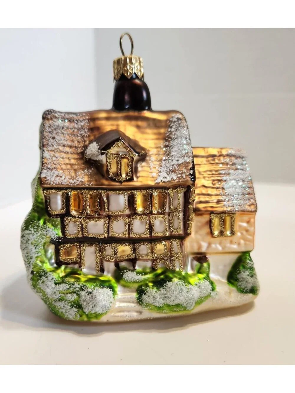 Chalet Cottage Christmas Ornament With Glitter Accents & European Style Design